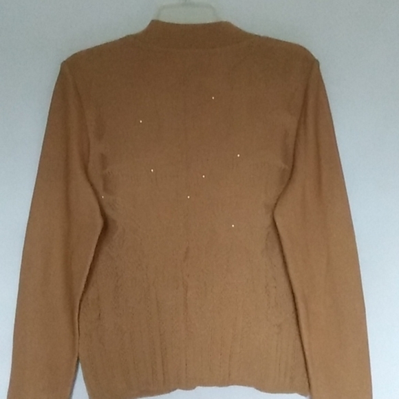 ST JOHN Design Knit Sweater Top V-Neck Burnt Out Nature Theme Rust  Size Small - Picture 7 of 8